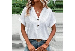 YRIIOMO Tanktop Frhling-Sommer-Damenmode mit Knopf-V-Ausschnitt Damen T-Shirt einfarbig