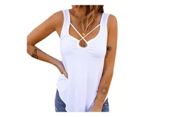 YRIIOMO Tanktop V-Ausschnitt mit Knopfverschluss Damenbekleidung Weiß/Grün/Creme/Gelb