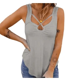 Tanktop Frhling-Sommer-Damenbekleidung, bedrucktes rmelloses Top mit V -Ausschnitt und Knopfverschluss fr Damen.