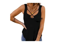 YRIIOMO Tanktop V-Ausschnitt mit Knopfverschluss Damenbekleidung Schwarz/Braun/Orange