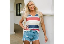 YRIIOMO Tanktop V-Ausschnitt Farbblock Design Rot/Beige/Blau/Mischfarben