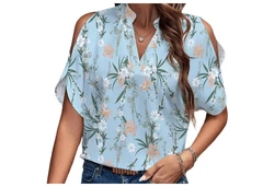 YRIIOMO Tanktop Sommer-Damenbekleidung V-Ausschnitt Blau/Hellblau