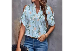 YRIIOMO Tanktop Sommer-Damenbekleidung V-Ausschnitt Blau/Hellblau