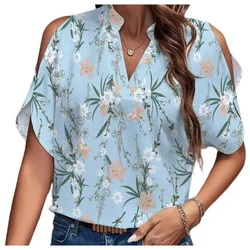 YRIIOMO Tanktop Sommer-Damenbekleidung V-Ausschnitt Blau/Hellblau