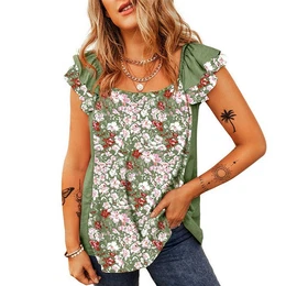 Tanktop Damen lssiges Sommer-T-Shirt mit quadratischem Ausschnitt und bedruckter Weste.