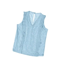 Tanktop Sommer-Basic-Weste fr Damen, einfarbig, mit Spitzenbesatz, sexy gestricktes Oberteil fr Damen.