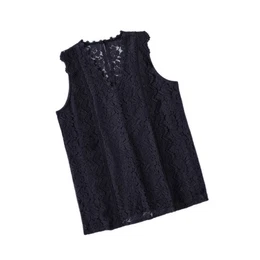 Tanktop Sommer-Basic-Weste fr Damen, einfarbig, mit Spitzenbesatz, sexy gestricktes Oberteil fr Damen.