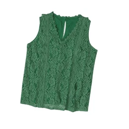 Tanktop Sommer-Basic-Weste fr Damen, einfarbig, mit Spitzenbesatz, sexy gestricktes Oberteil fr Damen.