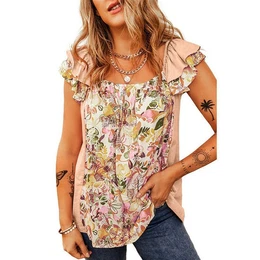 Tanktop Lssiges Sommer-T-Shirt mit quadratischem Ausschnitt und bedruckter Weste.