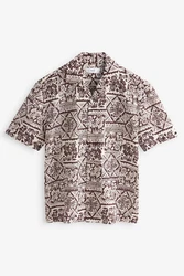 Next Kurzarmhemd Navajo-Stil Kubakragen Dunkelrot/Braun/Bordeaux/Rot/Rosa/Beige