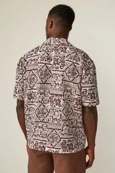 Next Kurzarmhemd Navajo-Stil Kubakragen Dunkelrot/Braun/Bordeaux/Rot/Rosa/Beige