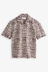 Next Kurzarmhemd Navajo-Stil Kubakragen Dunkelrot/Braun/Bordeaux/Rot/Rosa/Beige