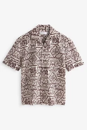 Kurzarmhemd Kurzarmhemd mit Print im Navajo-Stil + Kubakragen (1-tlg)