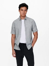 ONLY & SONS Kurzarmhemd ONSCAIDEN SS SOLID LINEN SHIRT Blau (7659)