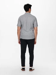 ONLY & SONS Kurzarmhemd ONSCAIDEN SS SOLID LINEN SHIRT Blau (7659)