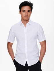 ONLY & SONS Kurzarmhemd ONSCAIDEN SS SOLID LINEN SHIRT Wei (7659)