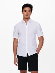 ONLY & SONS Kurzarmhemd ONSCAIDEN SS SOLID LINEN SHIRT Wei (7659)