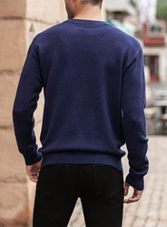 JMIERR Rundhalspullover Herren Basic Winterpullover Hellblau/Dunkelblau/Blau
