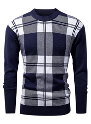 JMIERR Rundhalspullover Herren Basic Winterpullover Hellblau/Dunkelblau/Blau