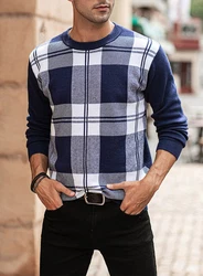 JMIERR Rundhalspullover Herren Basic Winterpullover Hellblau/Dunkelblau/Blau