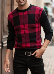 JMIERR Rundhalspullover Herren Basic Winterpullover Bordeaux/Rot/Dunkelrot