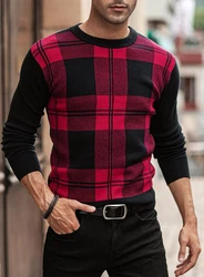 JMIERR Rundhalspullover Herren Basic Winterpullover Bordeaux/Rot/Dunkelrot