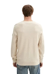 TOM TAILOR Strickpullover mit Rundhalsausschnitt Khaki/Creme/Beige/Weiß