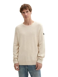 TOM TAILOR Strickpullover mit Rundhalsausschnitt Khaki/Creme/Beige/Weiß