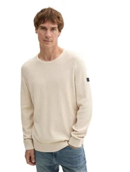 TOM TAILOR Strickpullover mit Rundhalsausschnitt Khaki/Creme/Beige/Weiß