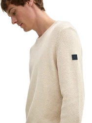 TOM TAILOR Strickpullover mit Rundhalsausschnitt Khaki/Creme/Beige/Weiß