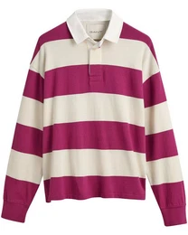 Langarm-Poloshirt Blockstreifen Rugby-Pullover
