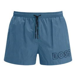 Badeshorts Mooneye mit plakativem Markenschriftzug auf dem linken Bein