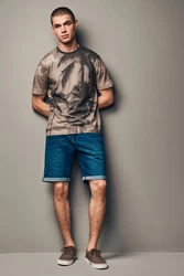 Next T-Shirt mit Hokusai-Motiv Weiß/Braun/Khaki/Beige/Dunkelgrün/Grün