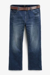 Next Bootcut Jeans Straight Fit Jeans mit Gürtel Blau/Dunkelblau