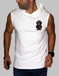 RMK Tanktop Herren Muskelshirt mit Teddybr Druck Weiß/Dunkelblau/Braun/Schwarz/Creme