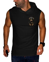 RMK Tanktop Herren Muskelshirt mit Teddybr Druck Schwarz/Dunkelblau/Braun