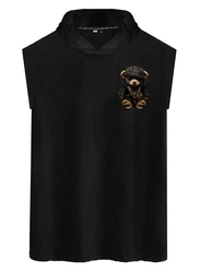RMK Tanktop Herren Muskelshirt mit Teddybr Druck Schwarz/Dunkelblau/Braun