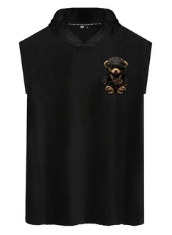 RMK Tanktop Herren Muskelshirt mit Teddybr Druck Schwarz/Dunkelblau/Braun RMK Tanktop Herren Muskelshirt mit Teddybr Druck Schwarz/Dunkelblau/Braun