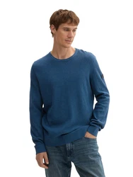 TOM TAILOR Strickpullover mit Rundhalsausschnitt Hellblau/Grau