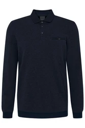 bugatti Langarm-Poloshirt Dunkelblau/Blau