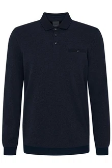 bugatti Langarm-Poloshirt Dunkelblau/Blau