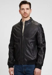 Lederjacke MMGoran mit Stehkragen, Reiverschluss, Strickbndchen