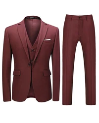 Allthemen Anzug Slim Fit 3-teilig Herren Businessanzug Dunkelrot/Rot/Bordeaux
