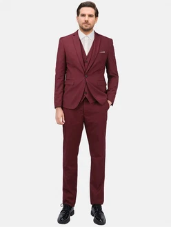 Allthemen Anzug Slim Fit 3-teilig Herren Businessanzug Dunkelrot/Rot/Bordeaux
