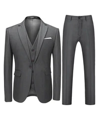 Allthemen Anzug Slim Fit 3-teilig Herren Businessanzug Dunkelgrau/Grau/Hellgrau