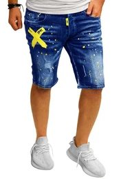 Jeansshorts 5 Pocket Jeans short Blue mit Farbspritzern