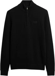 Superdry Pullover Essential EMB Knit Half Zip Schwarz/Dunkelrot