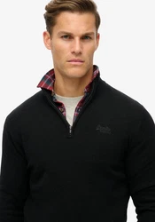 Superdry Pullover Essential EMB Knit Half Zip Schwarz/Dunkelrot