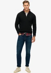 Superdry Pullover Essential EMB Knit Half Zip Schwarz/Dunkelrot