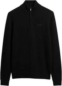 Superdry Pullover Essential EMB Knit Half Zip Schwarz/Dunkelrot